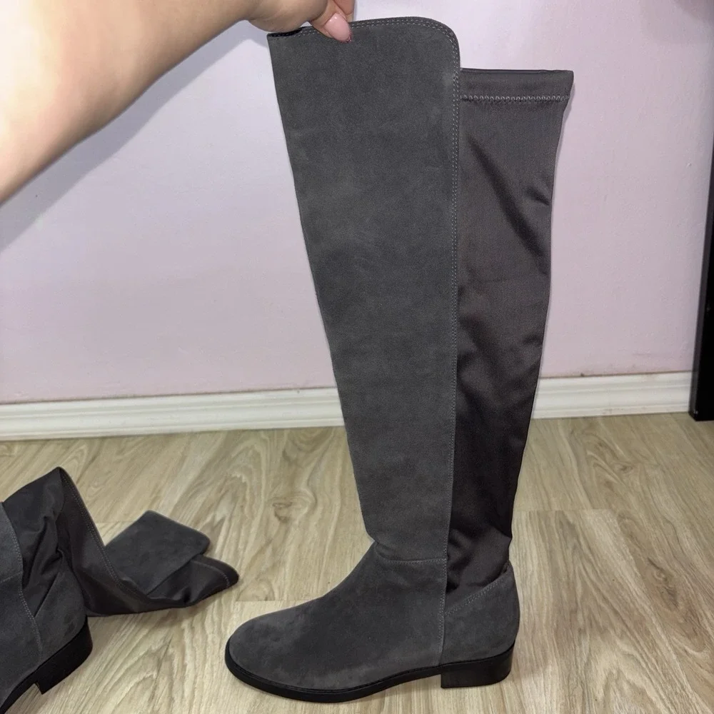 Blondo Olivia Waterproof Over Knee Boots Gray Suede Stretch Back Womens 12